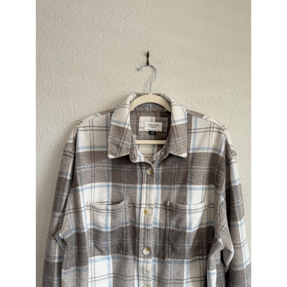American Eagle Sherpa Plaid Flannel‎ Oversized Shirt Jacket L Shacket Gorpcore - Picture 3 of 12